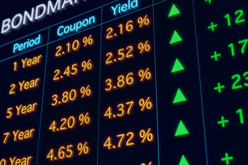 Bond market screen with rising yields and interest rates. Bond market screen with rising yields and interest rates.